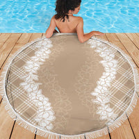 Hawaii Aloha Plumeria Lei Beige Palaka Beach Blanket - Polynesian Pride