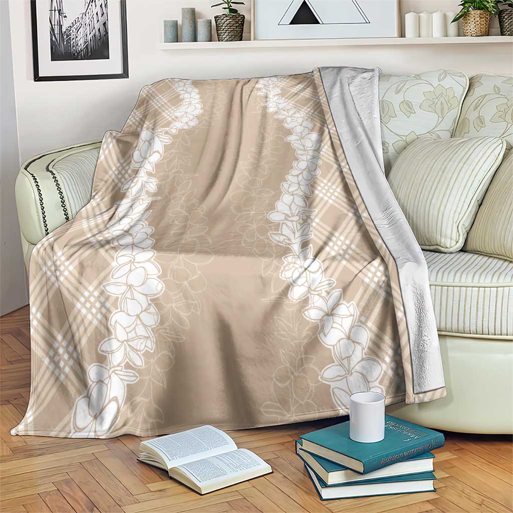 Hawaii Aloha Plumeria Lei Beige Palaka Blanket - Polynesian Pride