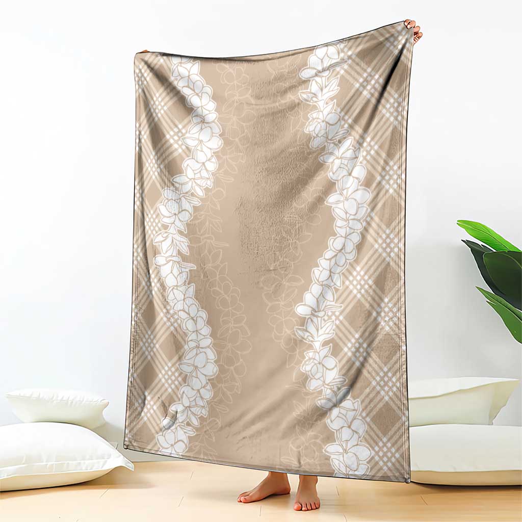 Hawaii Aloha Plumeria Lei Beige Palaka Blanket - Polynesian Pride