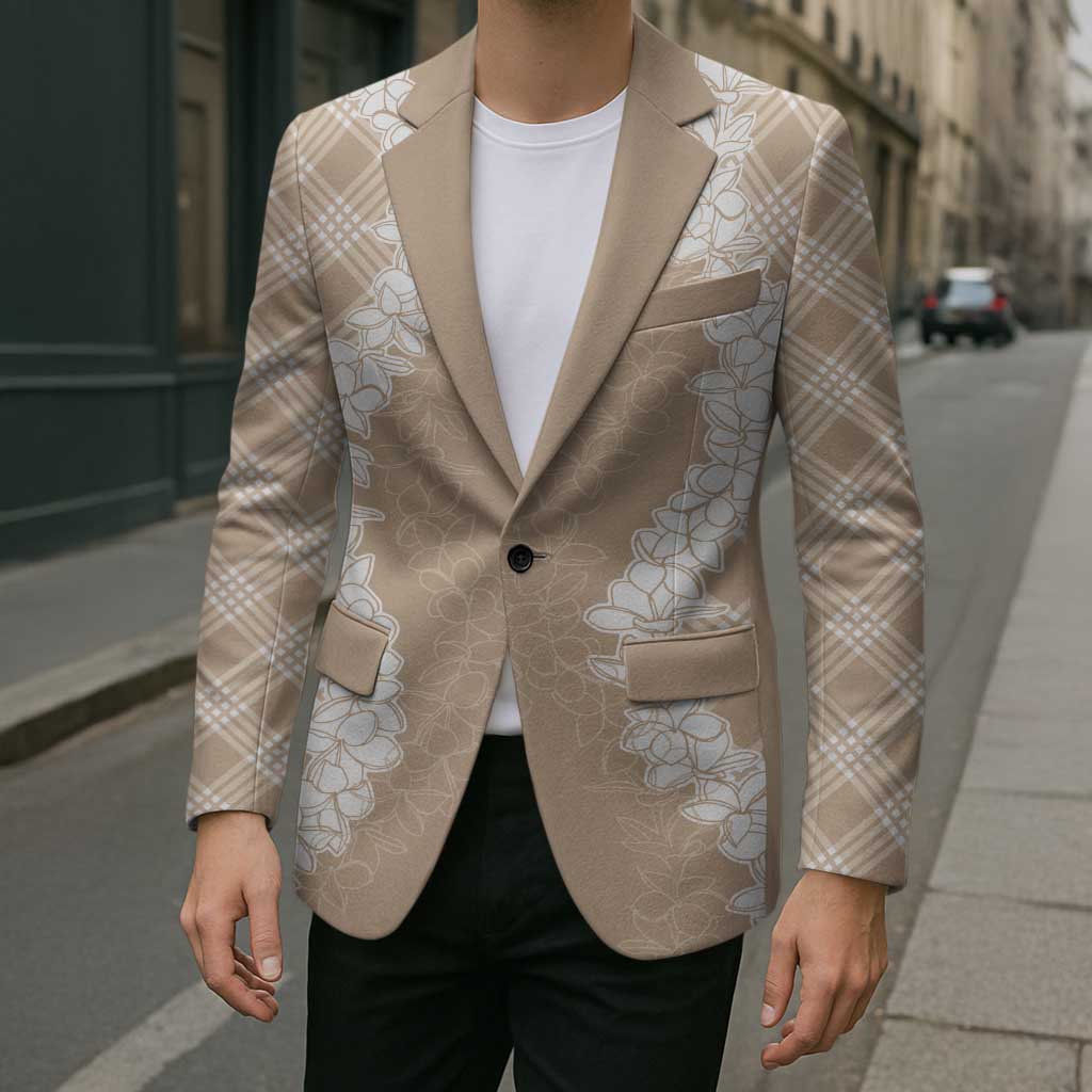 Hawaii Aloha Plumeria Lei Beige Palaka Blazer - Polynesian Pride