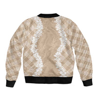 Hawaii Aloha Plumeria Lei Beige Palaka Bomber Jacket - Polynesian Pride