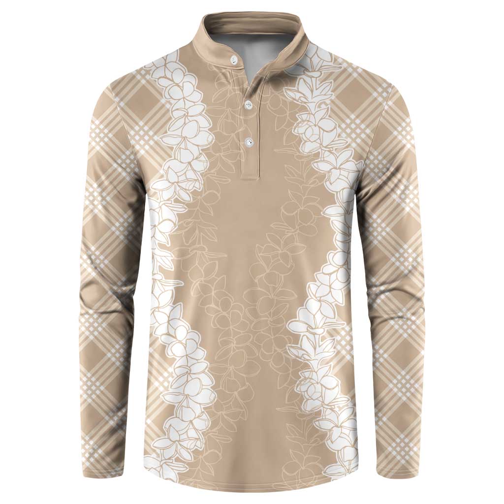 Hawaii Aloha Plumeria Lei Beige Palaka Button Sweatshirt - Polynesian Pride