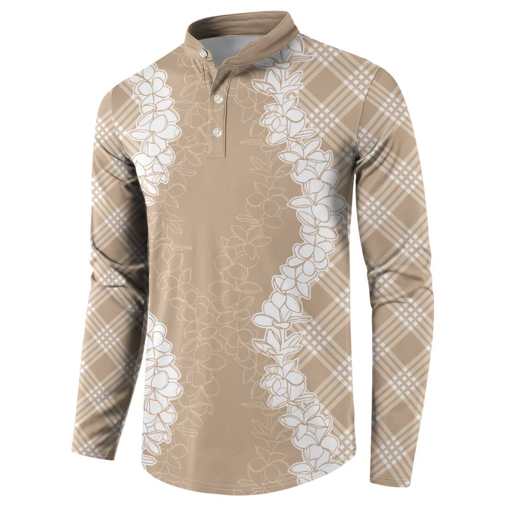 Hawaii Aloha Plumeria Lei Beige Palaka Button Sweatshirt - Polynesian Pride