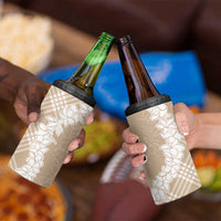 Hawaii Aloha Plumeria Lei Beige Palaka 4 in 1 Can Cooler Tumbler - Polynesian Pride