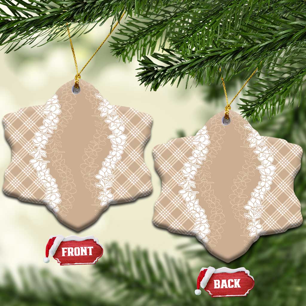 Hawaii Aloha Plumeria Lei Beige Palaka Ceramic Ornament - Polynesian Pride