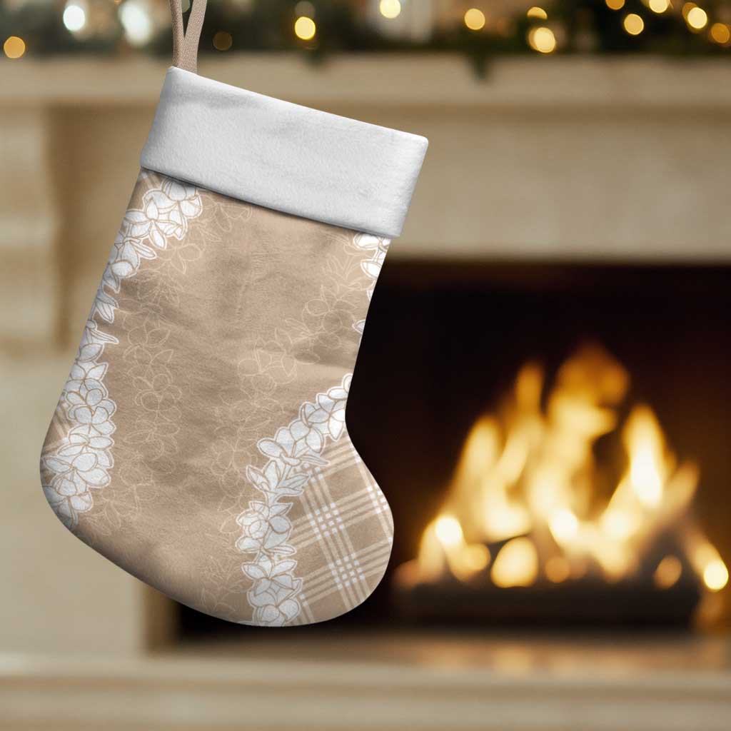 Hawaii Aloha Plumeria Lei Beige Palaka Christmas Stocking - Polynesian Pride