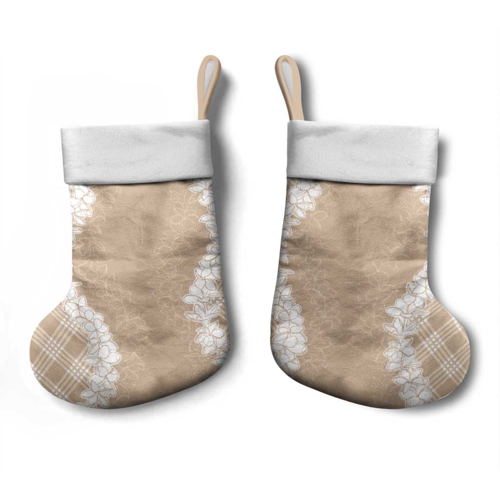 Hawaii Aloha Plumeria Lei Beige Palaka Christmas Stocking - Polynesian Pride