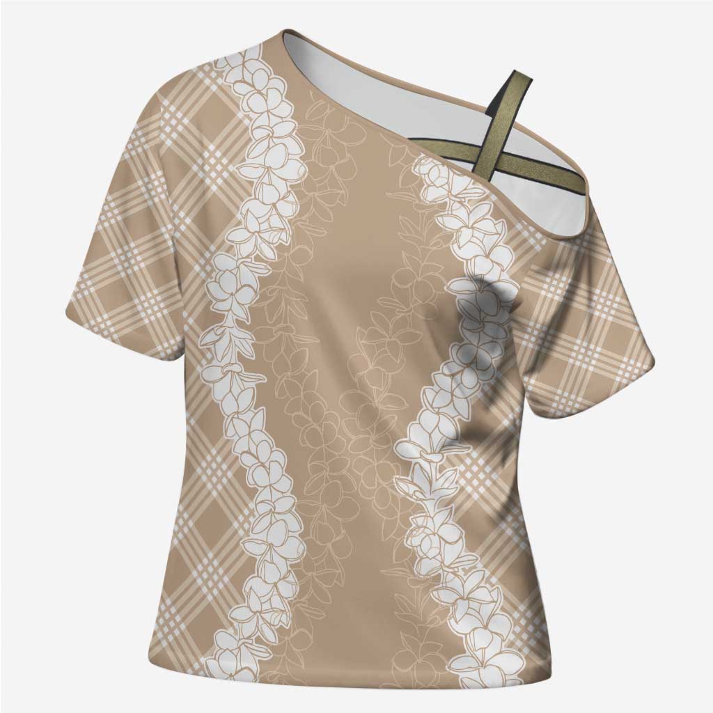 Hawaii Aloha Plumeria Lei Beige Palaka Cross Shoulder Shirt - Polynesian Pride