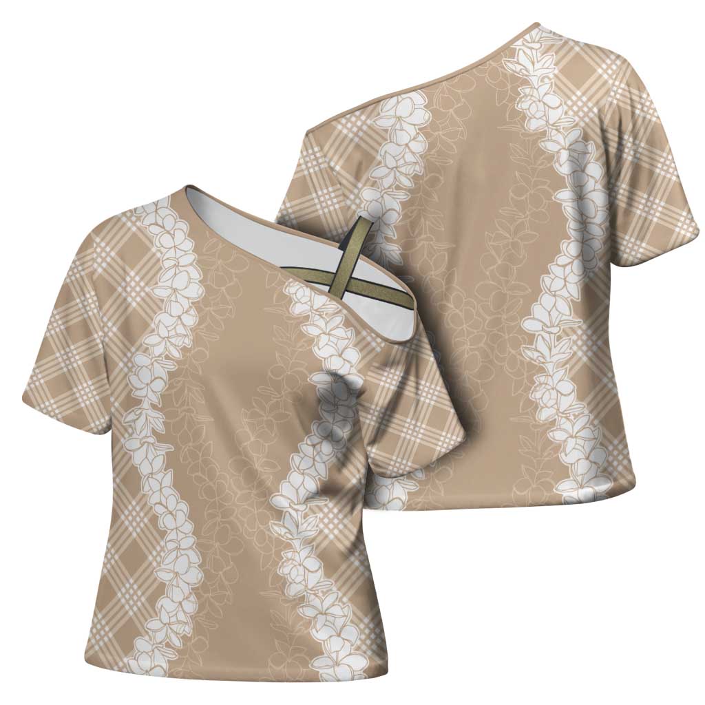 Hawaii Aloha Plumeria Lei Beige Palaka Cross Shoulder Shirt - Polynesian Pride