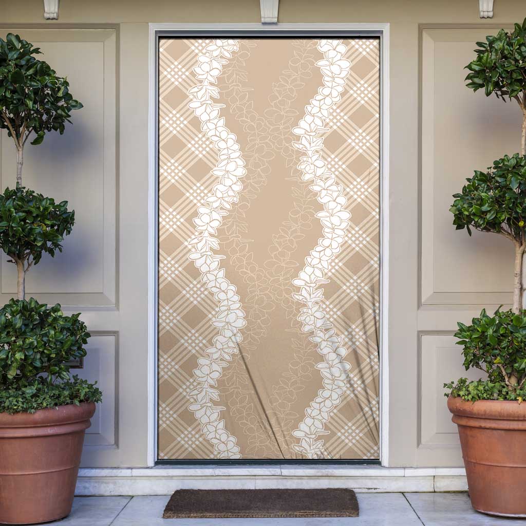Hawaii Aloha Plumeria Lei Beige Palaka Door Cover - Polynesian Pride