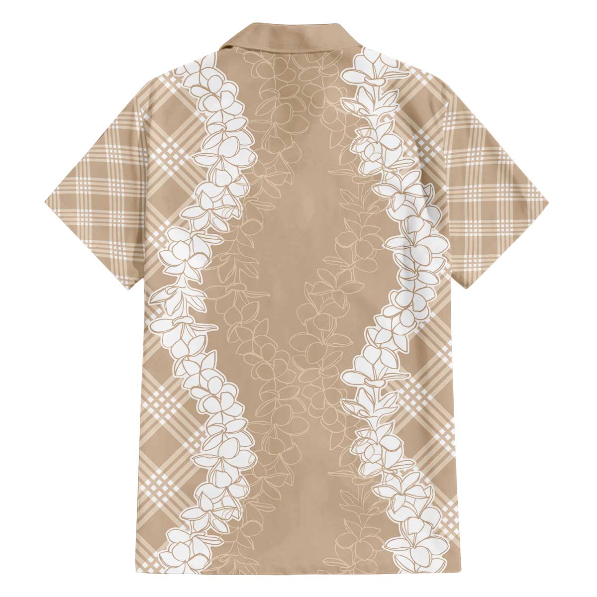 Hawaii Aloha Plumeria Lei Beige Palaka Family Matching Off The Shoulder Long Sleeve Dress and Hawaiian Shirt - Polynesian Pride