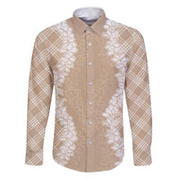 Hawaii Aloha Plumeria Lei Beige Palaka Family Matching Off Shoulder Maxi Dress and Hawaiian Shirt - Polynesian Pride