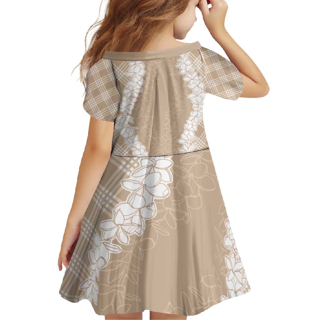 Hawaii Aloha Plumeria Lei Beige Palaka Family Matching Short Sleeve Bodycon Dress and Hawaiian Shirt - Polynesian Pride