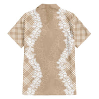 Hawaii Aloha Plumeria Lei Beige Palaka Family Matching Short Sleeve Bodycon Dress and Hawaiian Shirt - Polynesian Pride