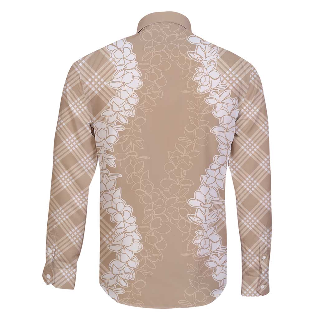 Hawaii Aloha Plumeria Lei Beige Palaka Family Matching Short Sleeve Bodycon Dress and Hawaiian Shirt - Polynesian Pride