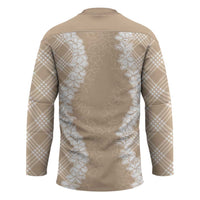 Hawaii Aloha Plumeria Lei Beige Palaka Hockey Jersey - Polynesian Pride