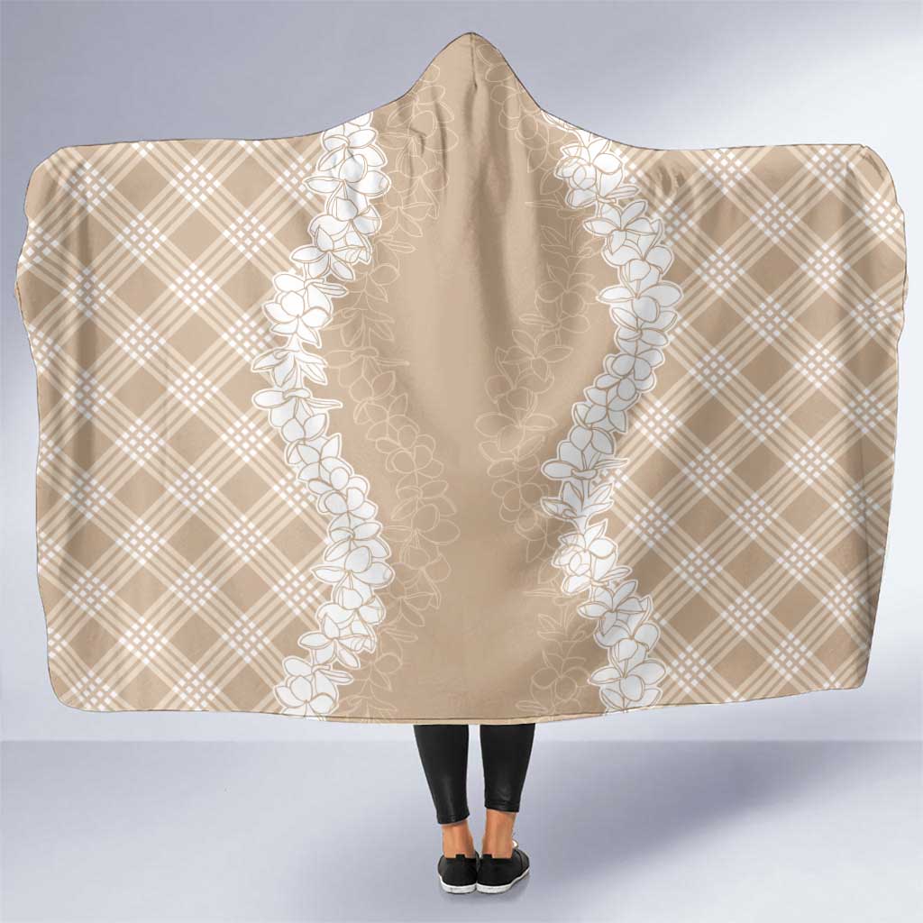 Hawaii Aloha Plumeria Lei Beige Palaka Hooded Blanket - Polynesian Pride