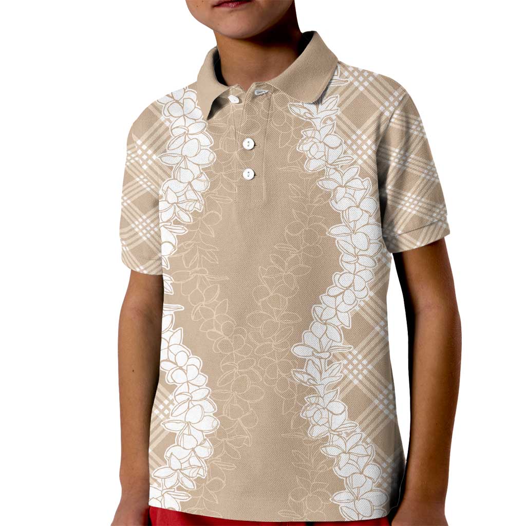 Hawaii Aloha Plumeria Lei Beige Palaka Kid Polo Shirt - Polynesian Pride