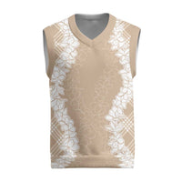 Hawaii Aloha Plumeria Lei Beige Palaka Christmas Knitted V-Neck Vest - Polynesian Pride