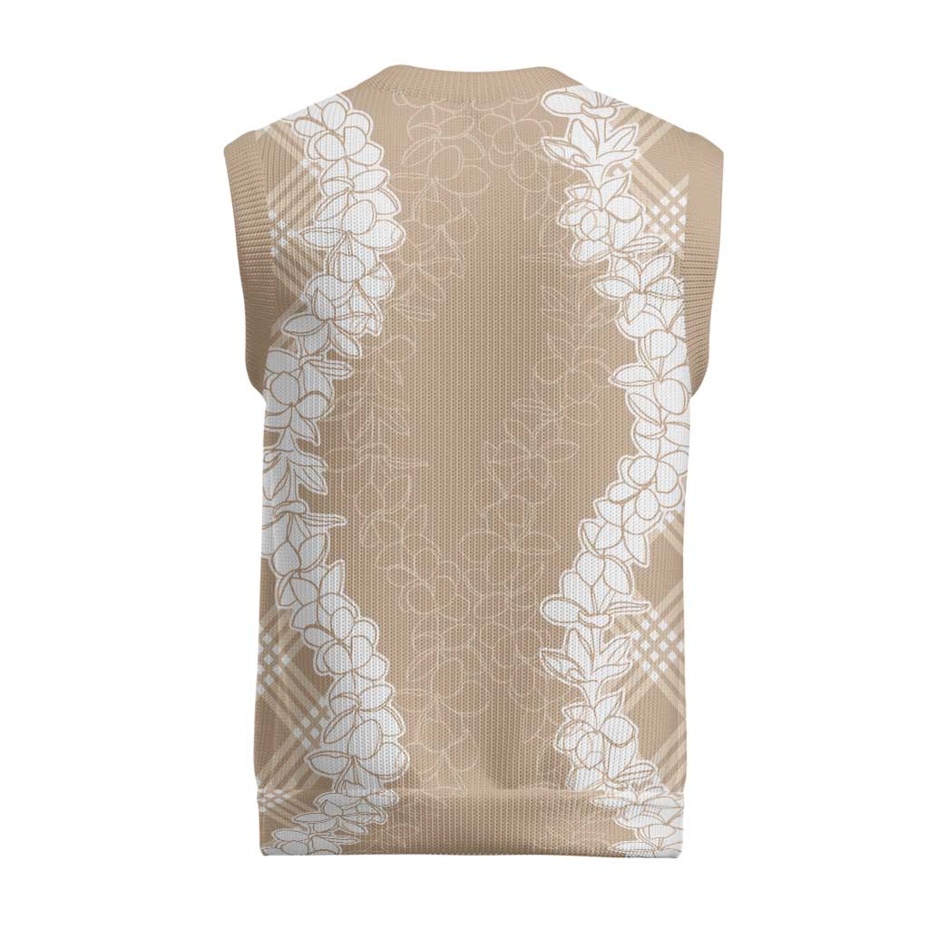 Hawaii Aloha Plumeria Lei Beige Palaka Christmas Knitted V-Neck Vest - Polynesian Pride
