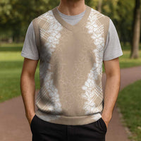 Hawaii Aloha Plumeria Lei Beige Palaka Christmas Knitted V-Neck Vest - Polynesian Pride