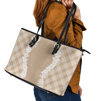 Hawaii Aloha Plumeria Lei Beige Palaka Leather Tote Bag - Polynesian Pride
