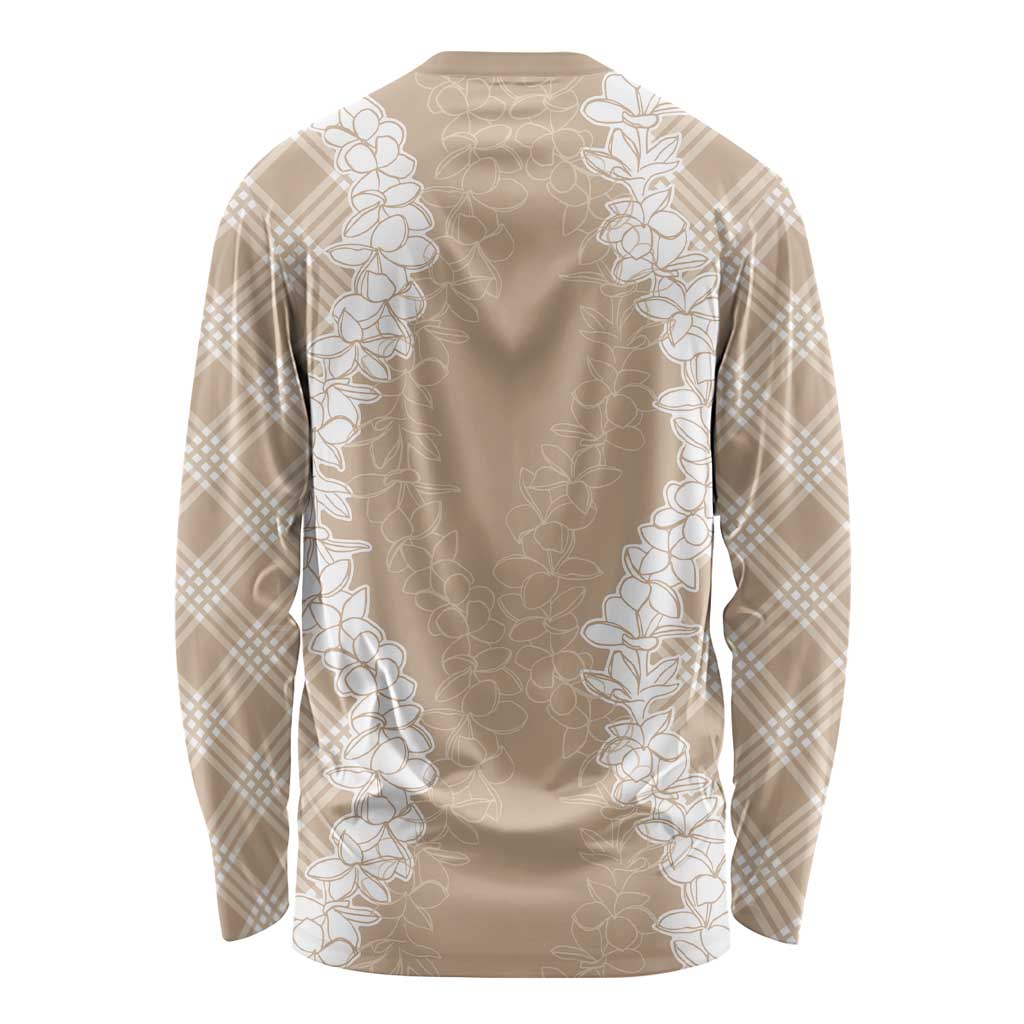 Hawaii Aloha Plumeria Lei Beige Palaka Long Sleeve Shirt - Polynesian Pride