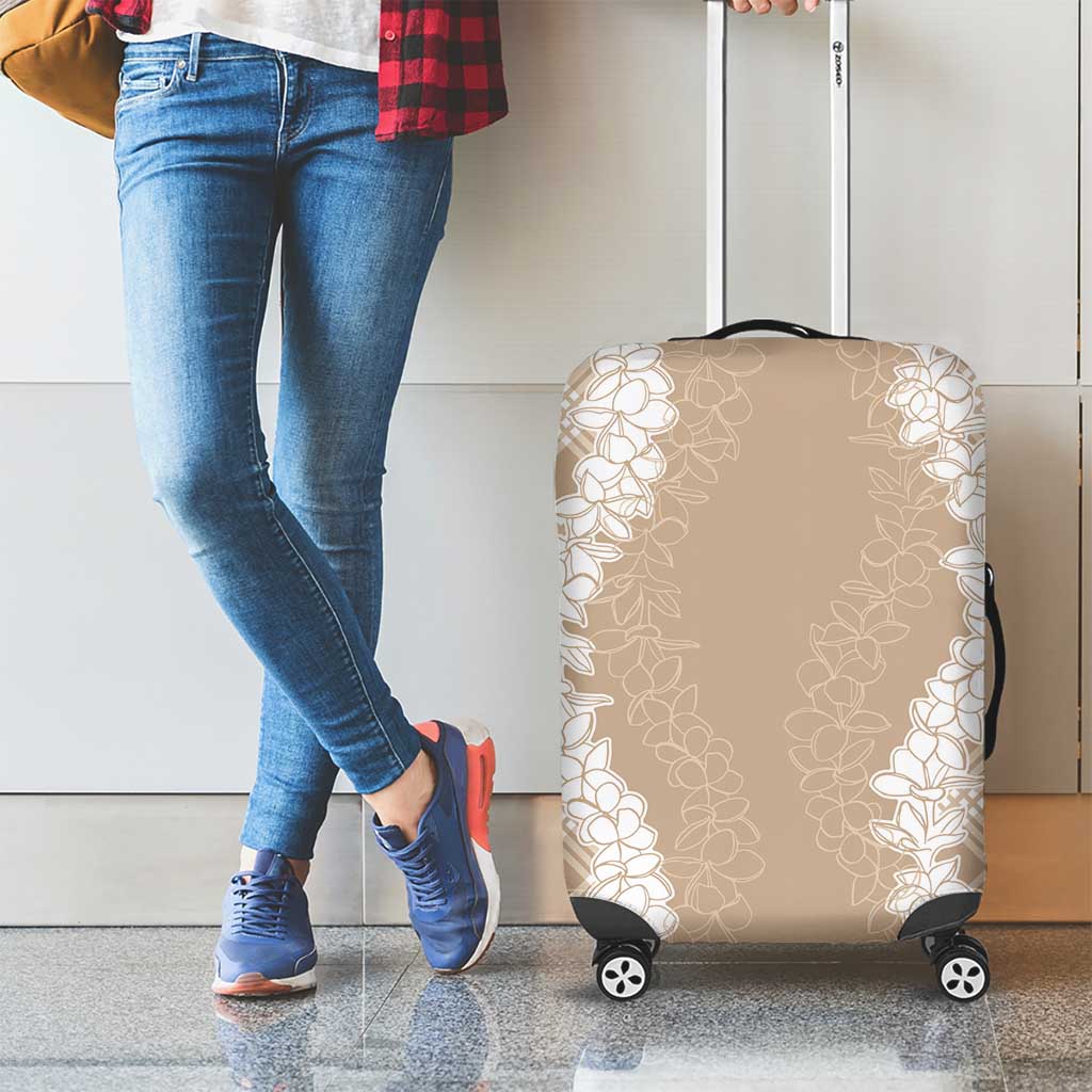 Hawaii Aloha Plumeria Lei Beige Palaka Luggage Cover - Polynesian Pride