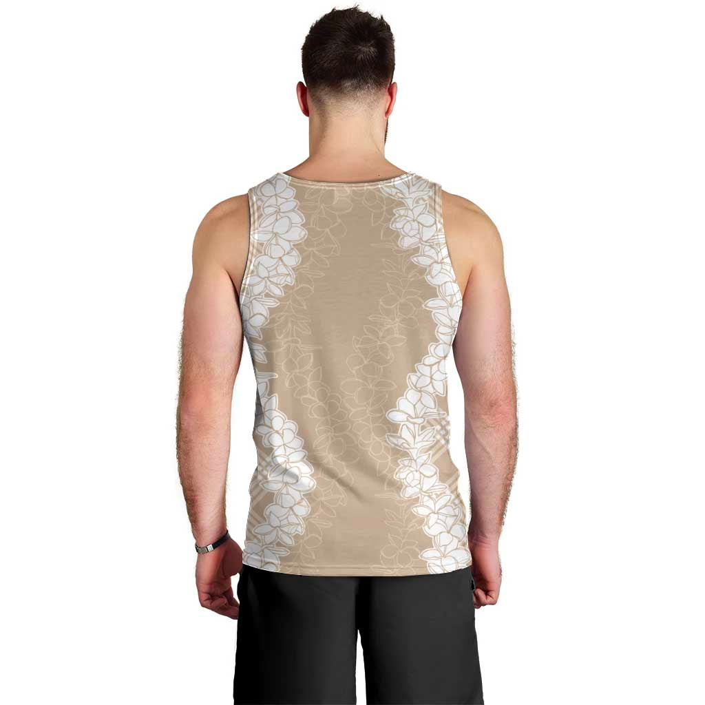 Hawaii Aloha Plumeria Lei Beige Palaka Men Tank Top - Polynesian Pride