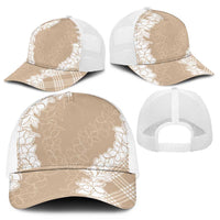 Hawaii Aloha Plumeria Lei Beige Palaka Mesh Trucker Cap - Polynesian Pride