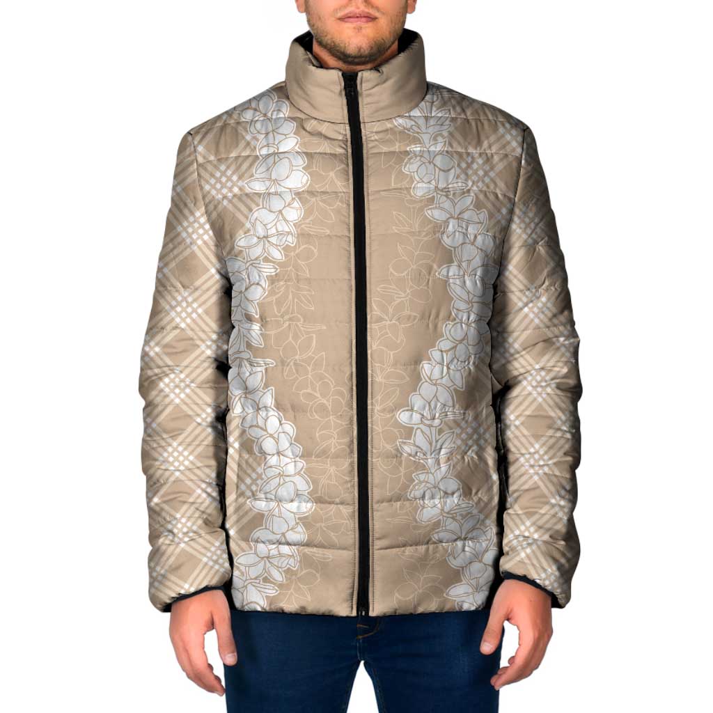 Hawaii Aloha Plumeria Lei Beige Palaka Padded Jacket - Polynesian Pride