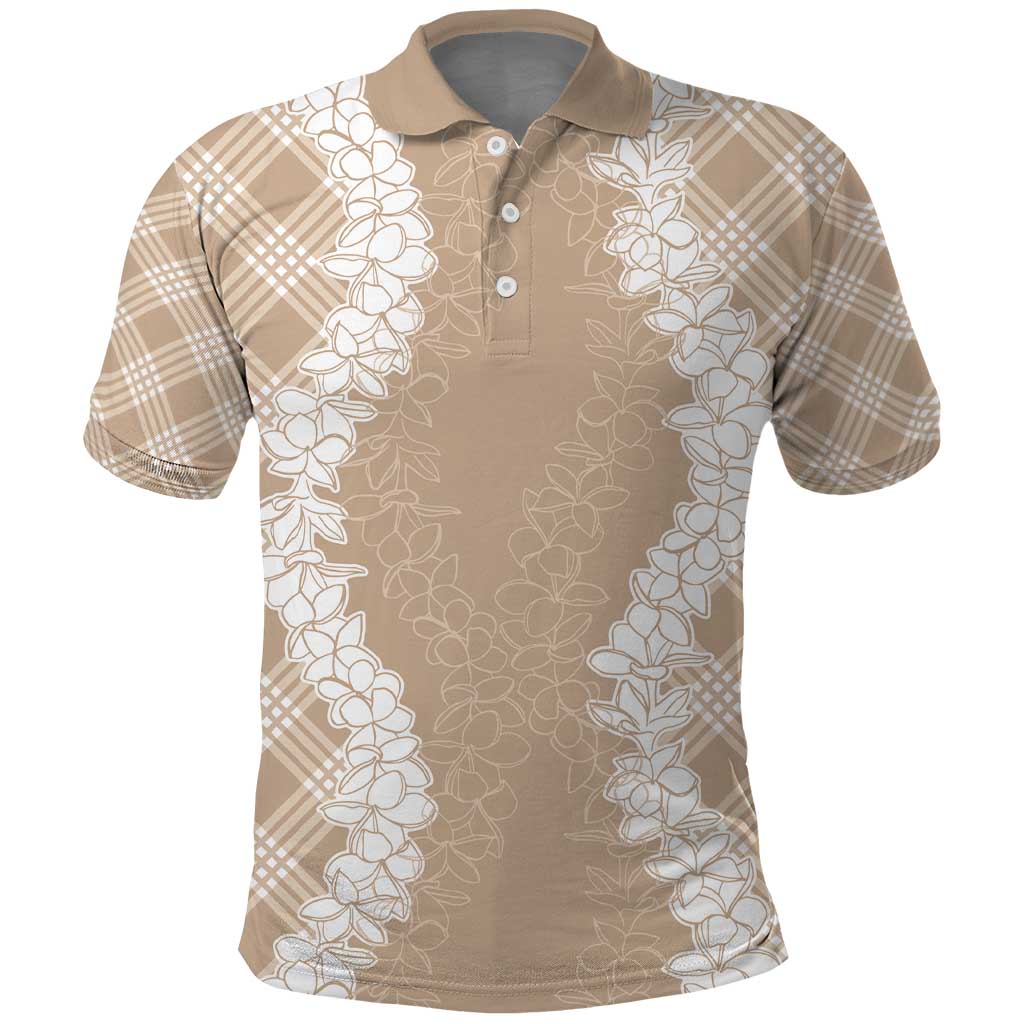 Hawaii Aloha Plumeria Lei Beige Palaka Polo Shirt - Polynesian Pride