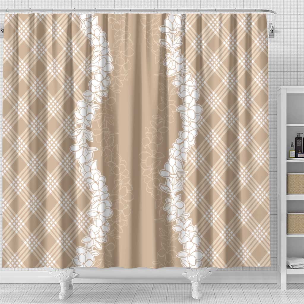 Hawaii Aloha Plumeria Lei Beige Palaka Shower Curtain - Polynesian Pride