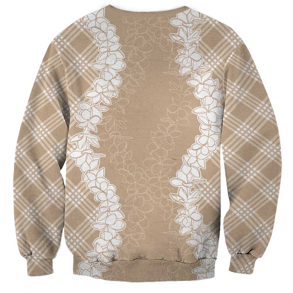Hawaii Aloha Plumeria Lei Beige Palaka Sweatshirt - Polynesian Pride