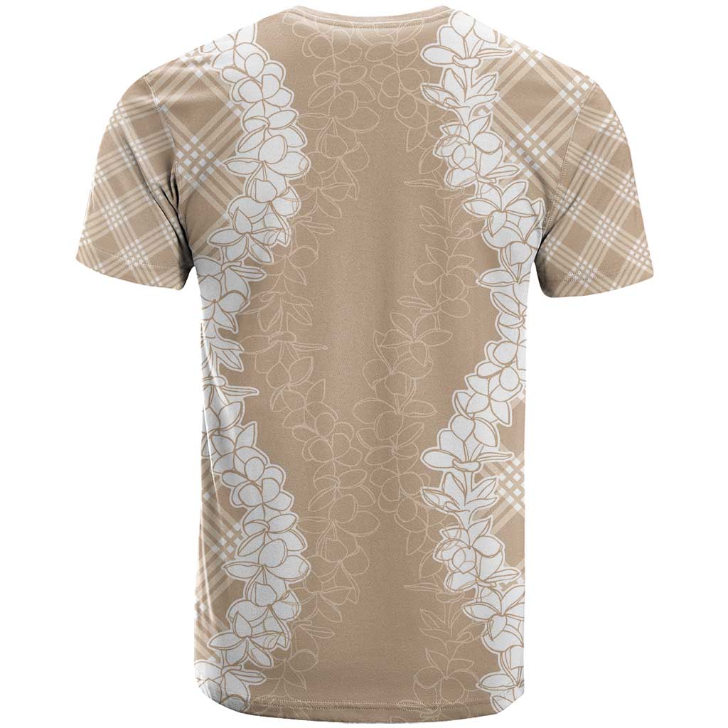 Hawaii Aloha Plumeria Lei Beige Palaka T Shirt - Polynesian Pride
