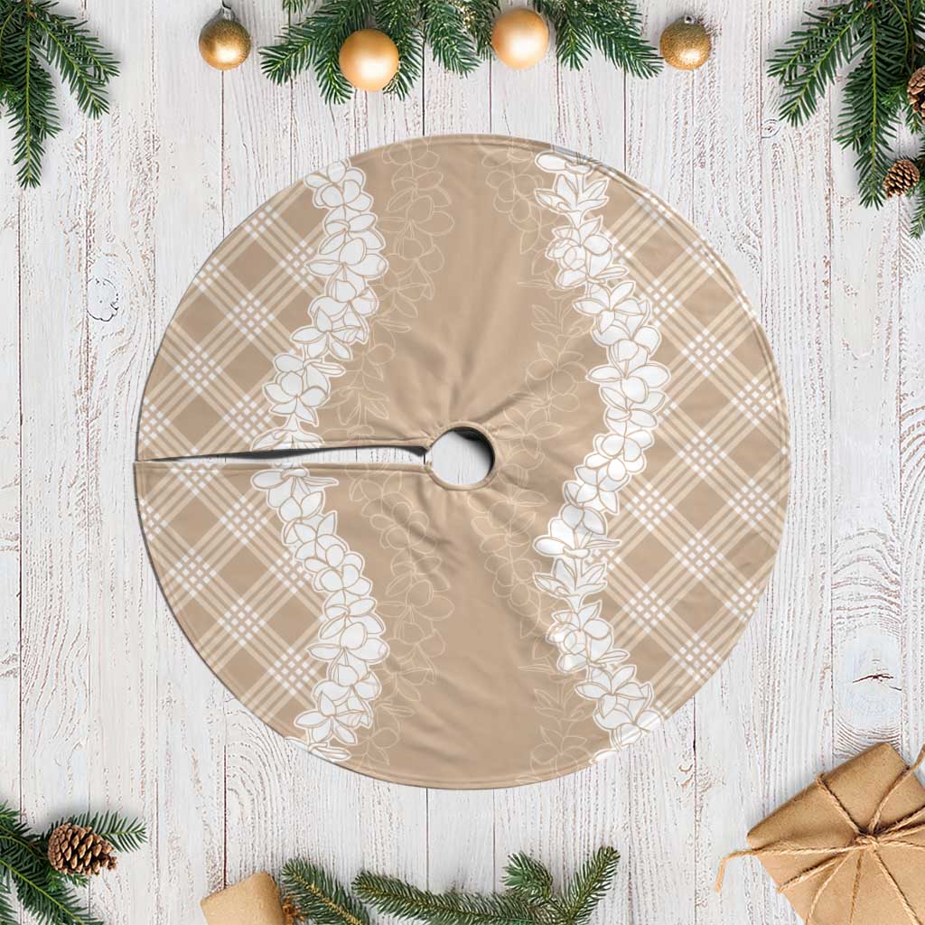 Hawaii Aloha Plumeria Lei Beige Palaka Tree Skirt - Polynesian Pride