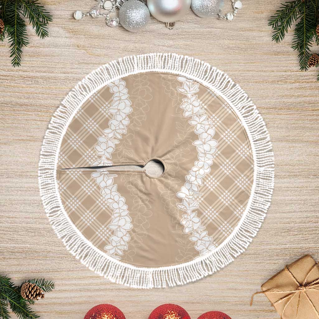 Hawaii Aloha Plumeria Lei Beige Palaka Tree Skirt - Polynesian Pride