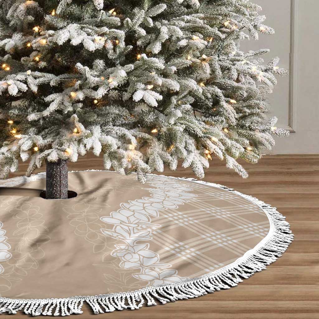 Hawaii Aloha Plumeria Lei Beige Palaka Tree Skirt - Polynesian Pride