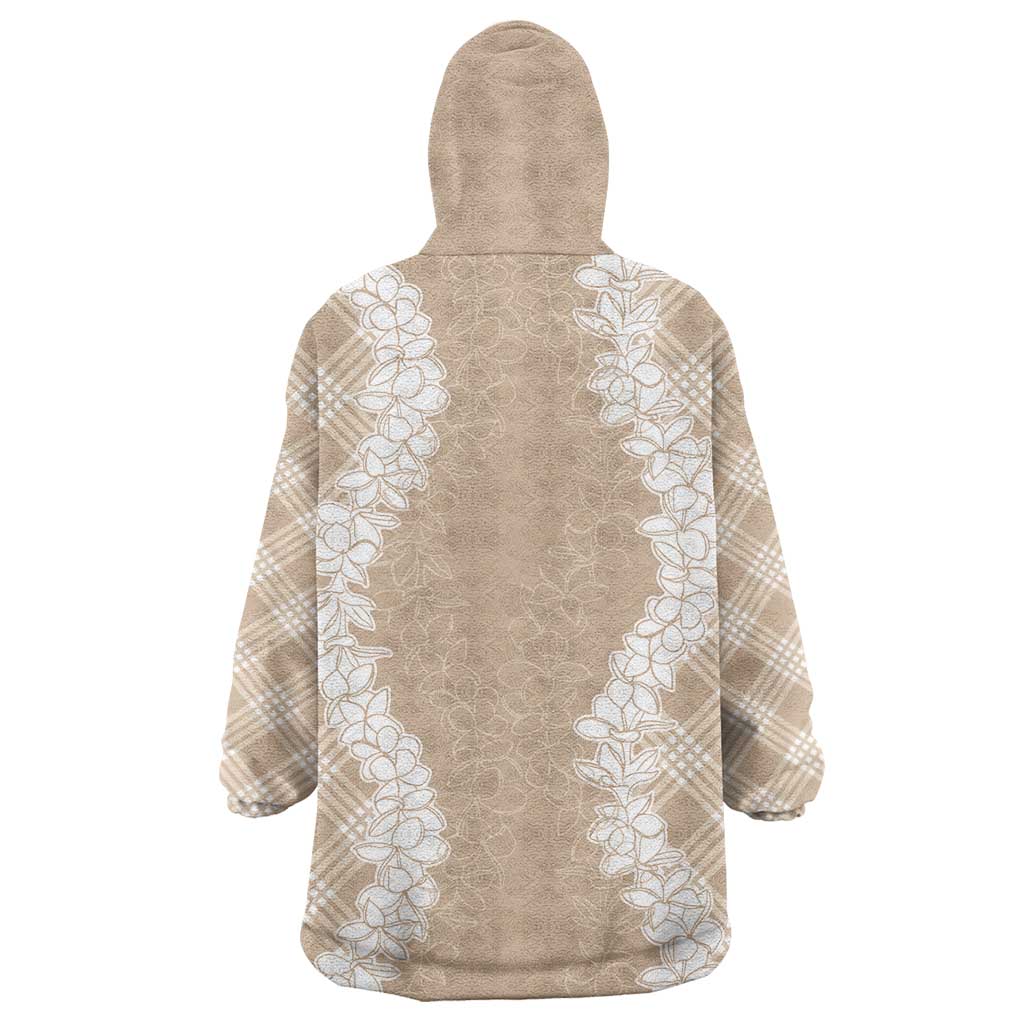 Hawaii Aloha Plumeria Lei Beige Palaka Wearable Blanket Hoodie - Polynesian Pride
