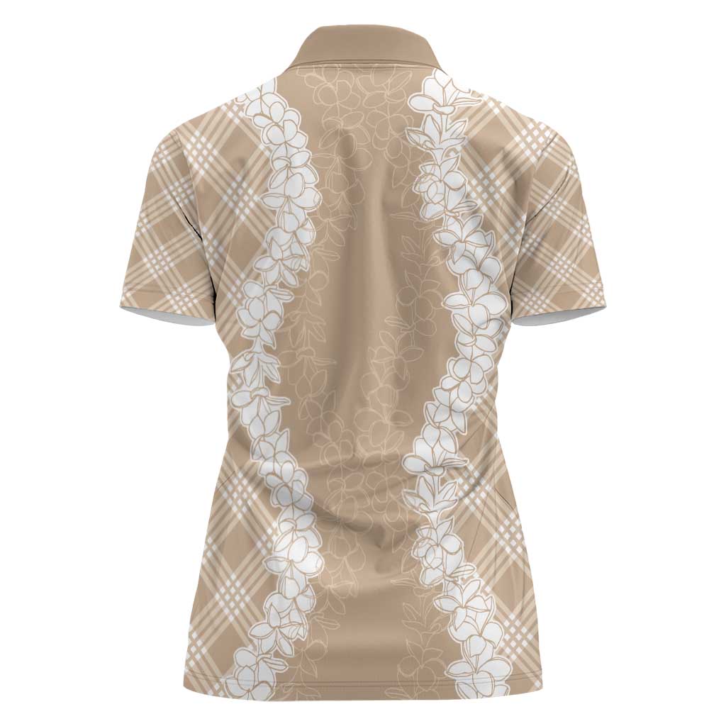 Hawaii Aloha Plumeria Lei Beige Palaka Women Polo Shirt - Polynesian Pride