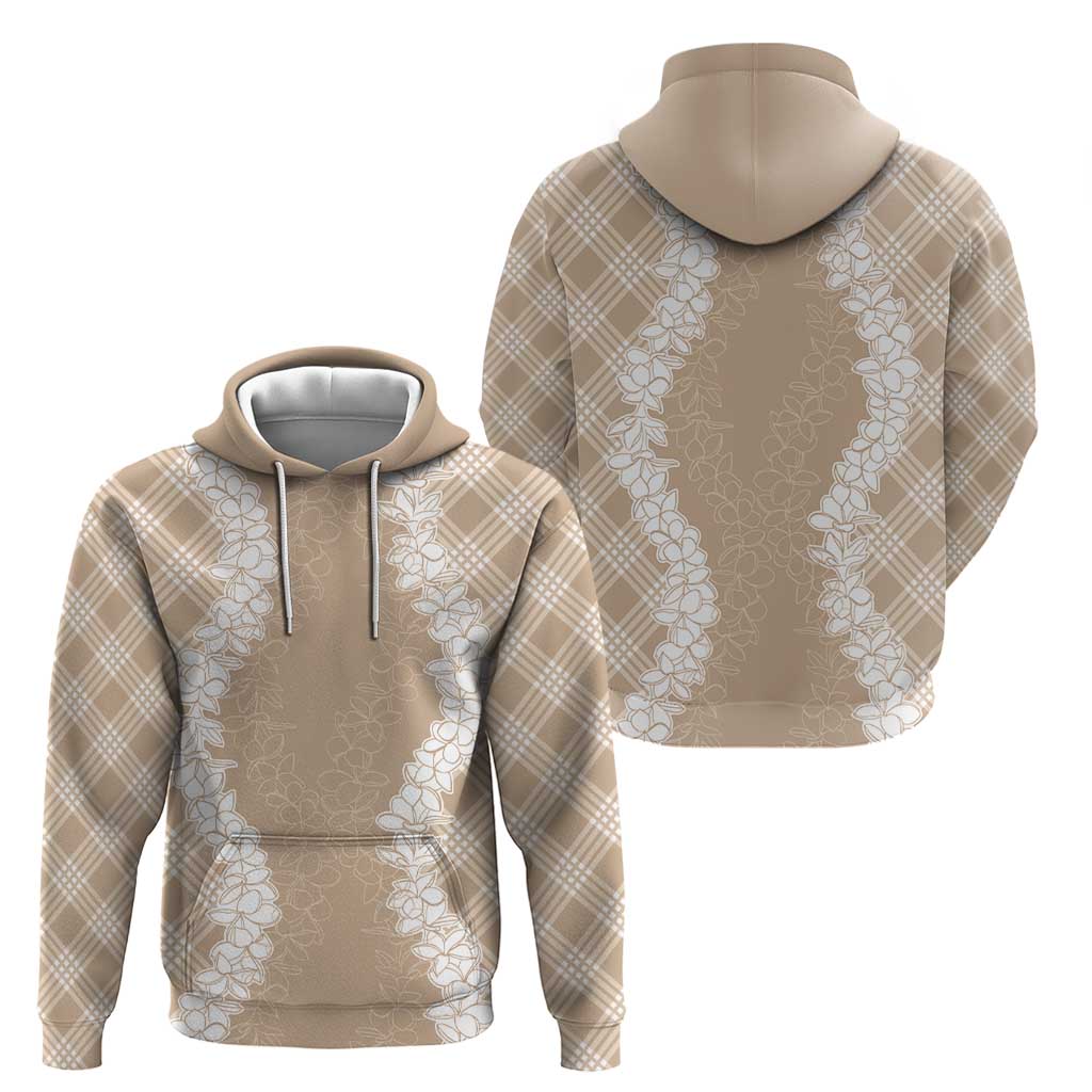 Hawaii Aloha Plumeria Lei Beige Palaka Zip Hoodie - Polynesian Pride