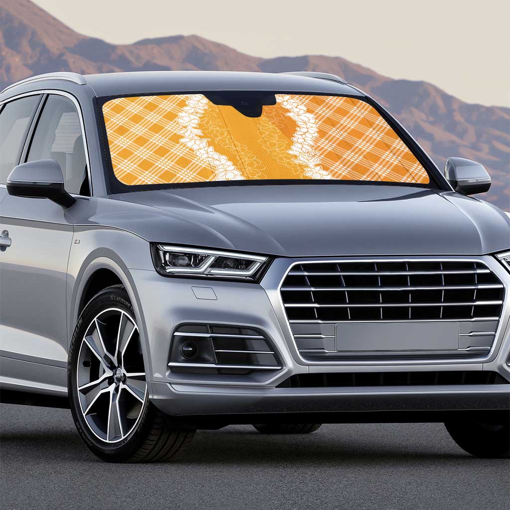 Hawaii Aloha Plumeria Lei Orange Palaka Auto Sun Shade - Polynesian Pride