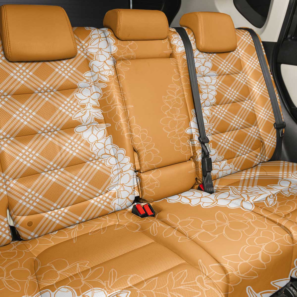 Hawaii Aloha Plumeria Lei Orange Palaka Back Car Seat Cover - Polynesian Pride