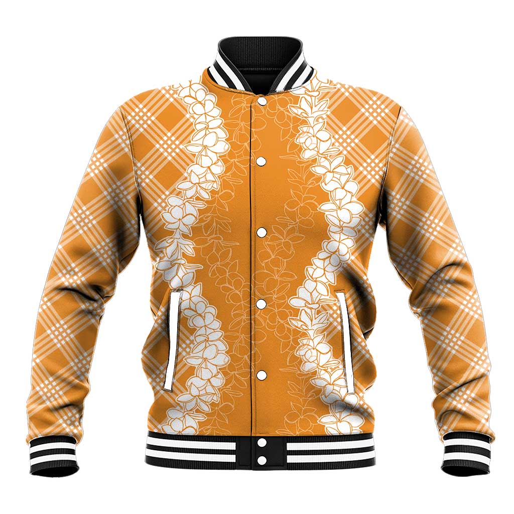 Hawaii Aloha Plumeria Lei Orange Palaka Baseball Jacket - Polynesian Pride