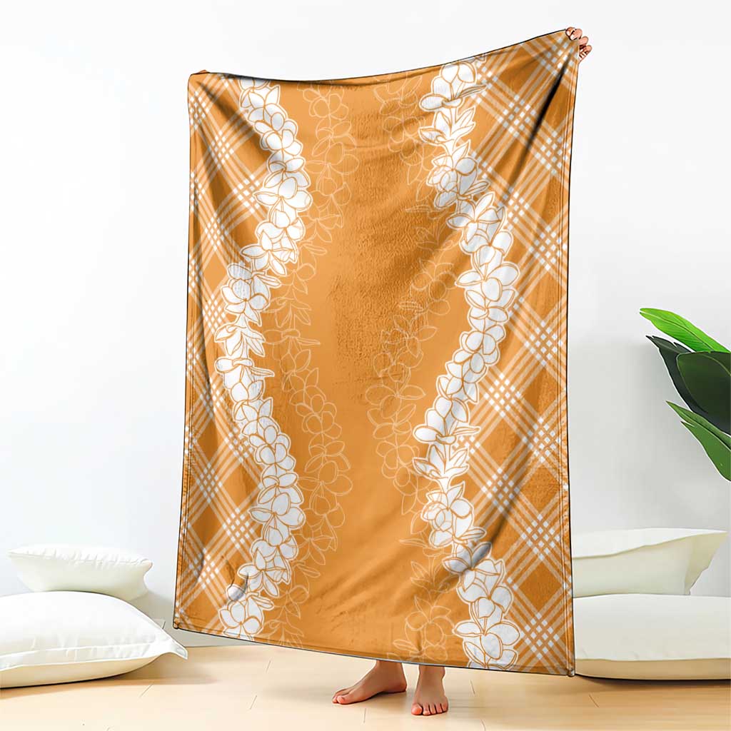 Hawaii Aloha Plumeria Lei Orange Palaka Blanket - Polynesian Pride