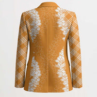 Hawaii Aloha Plumeria Lei Orange Palaka Blazer - Polynesian Pride