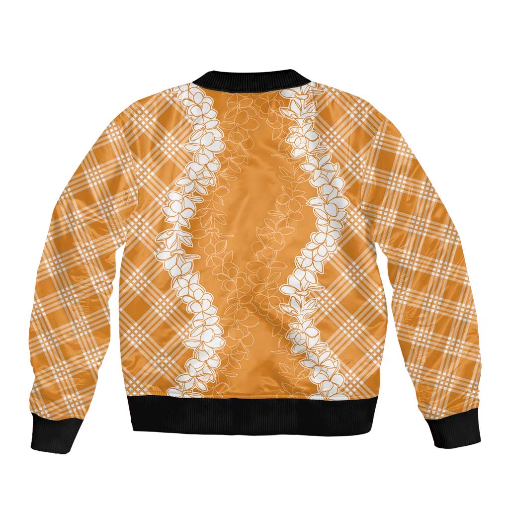 Hawaii Aloha Plumeria Lei Orange Palaka Bomber Jacket - Polynesian Pride