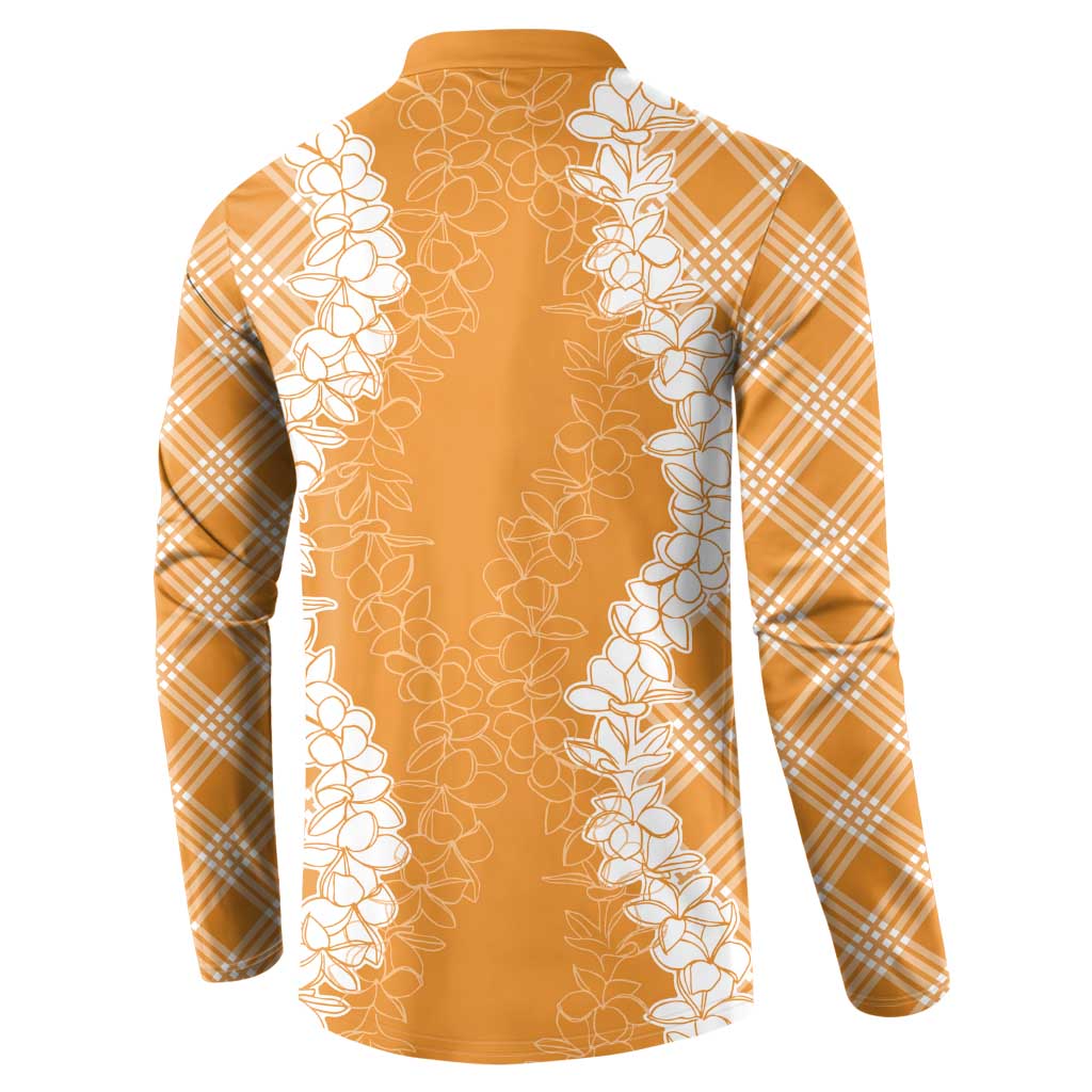 Hawaii Aloha Plumeria Lei Orange Palaka Button Sweatshirt - Polynesian Pride