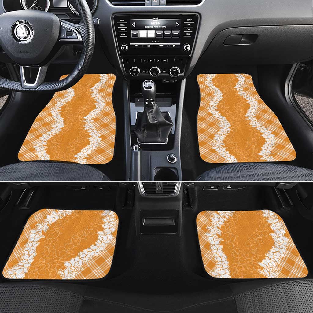 Hawaii Aloha Plumeria Lei Orange Palaka Car Mats - Polynesian Pride