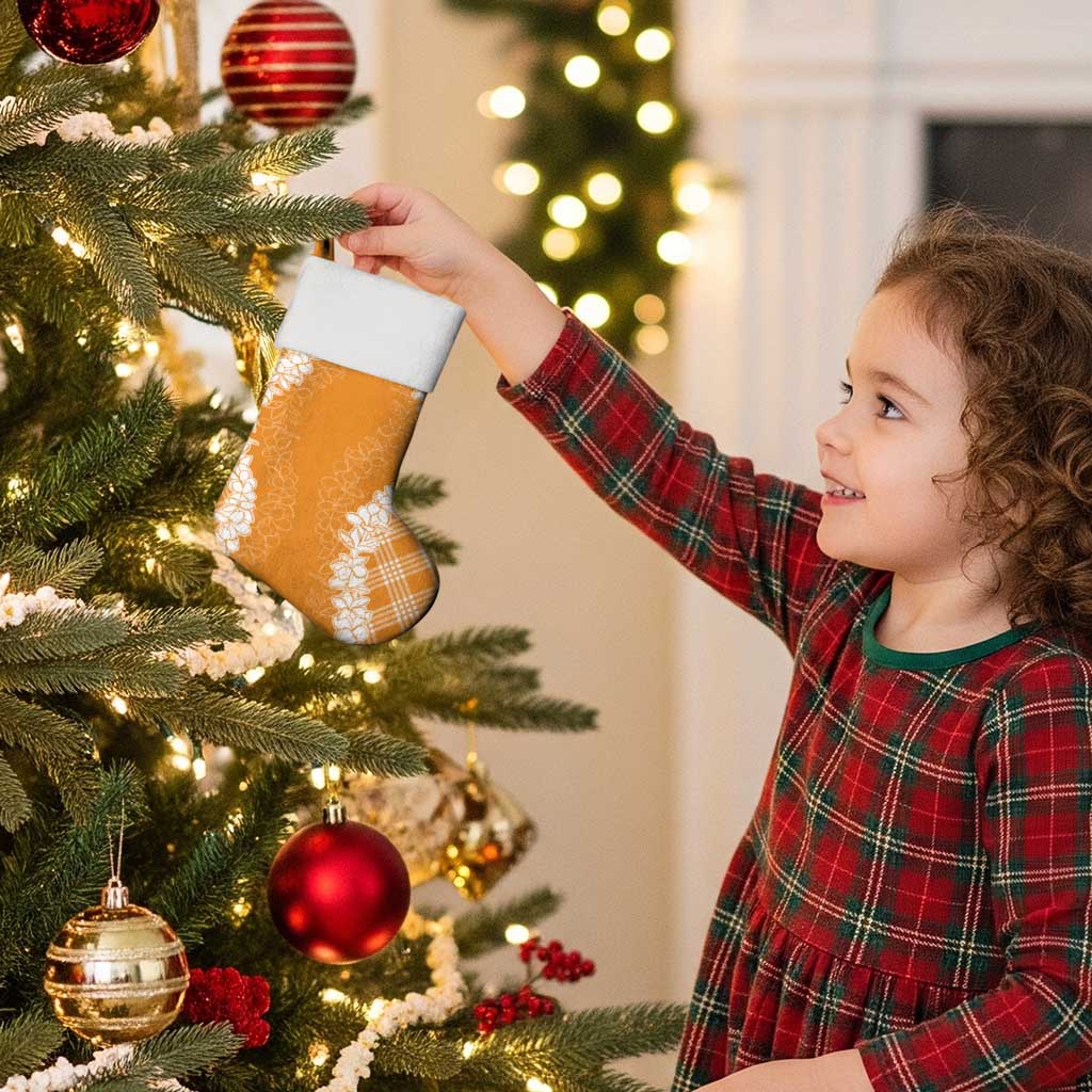 Hawaii Aloha Plumeria Lei Orange Palaka Christmas Stocking - Polynesian Pride